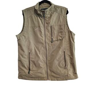 Mens Outdoor Cargo Vest Khaki Sleeveless Pockets Zip Up Utility Work Gorpcore